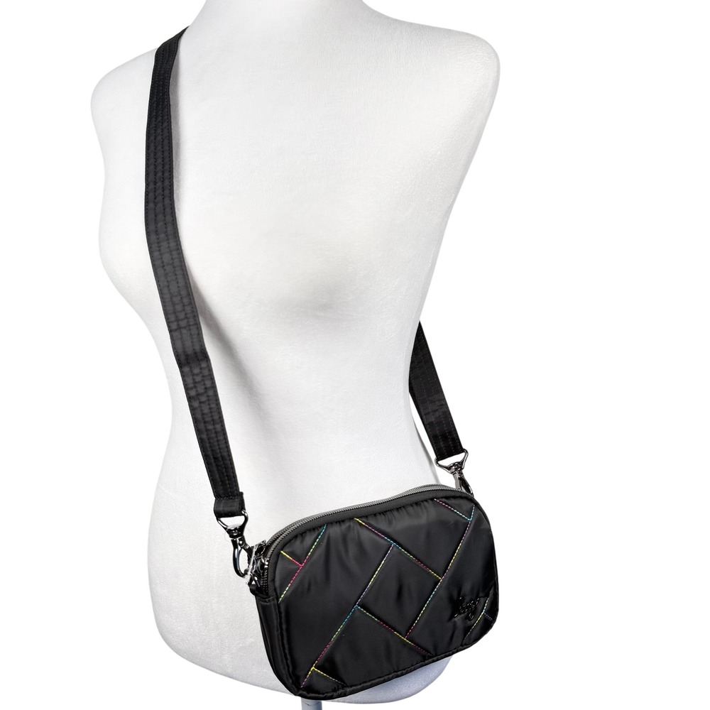 Lug Coupe SE Crossbody Bag Black Rainbow Stitching Lightweight‎ Double Zip